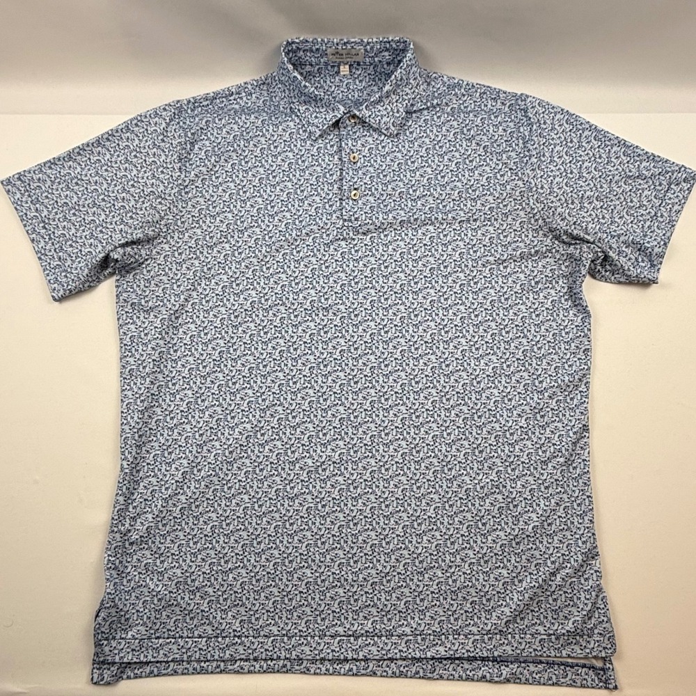 Peter Millar Summer Comfort Mens Large Blue Cocktail Print Golf Polo MF22EK32S